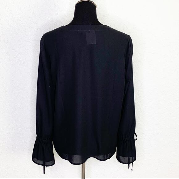 J Crew Mercantile black long bell sleeve v neck top NWT size 12 - Picture 2 of 11